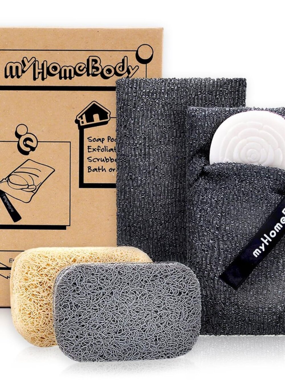 Soap Pocket Exfoliating Pouch, Graphite Gray, 2 pc + 2 Soap Pads